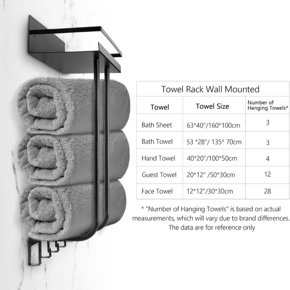NIB Towel Rack for Bathroom, Towel Rack Wall Mounted with Metal Shelf - Picture 2 of 6
